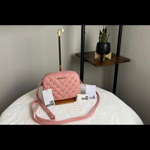 NWT Love Moschino Crossbody Purse Pink Bag Gold Stud Heart Logo Handbag Designer